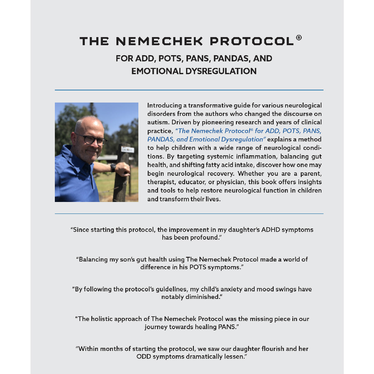 The Nemechek Protocol®, For ADD, POTS, PANS, PANDAS and Emotional Dysregulation, Softback Print