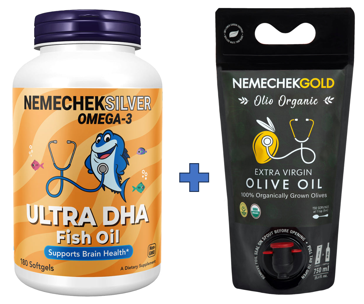 Save $10 Bundle - High DHA Fish Oil Capsules and Organic Olive Oil